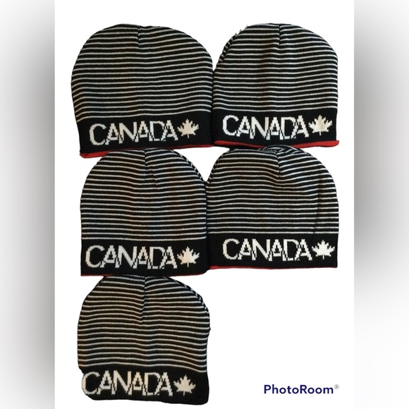 ✅ X5 BRAND NEW WITH TAG Canada Maple Leaf Red Reversible Winter Hat/Toques/Tuque - Picture 2 of 11